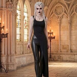 Hot Topic Black Asymmetrical Tank Jumpsuit with Faux Leather Leggings